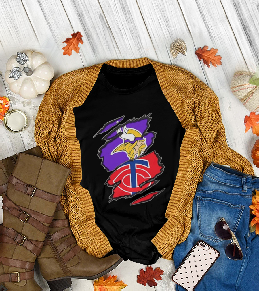 Minnesota Vikings Minnesota Twins Two Teams One Heart T-Shirt