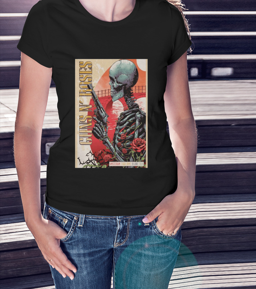 Guns N' Roses Amsterdam 18 June 2026 Ziggo Dome Skeleton With Gun And Roses T-Shirt