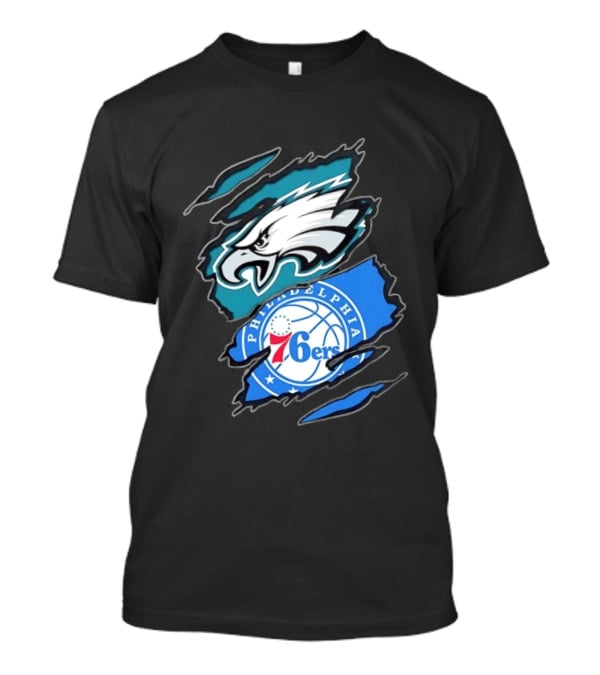 Philadelphia Eagles And Philadelphia 76ers Two Teams One Heart Scratch T-Shirt