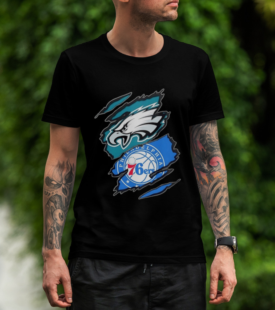 Philadelphia Eagles And Philadelphia 76ers Two Teams One Heart Scratch T-Shirt