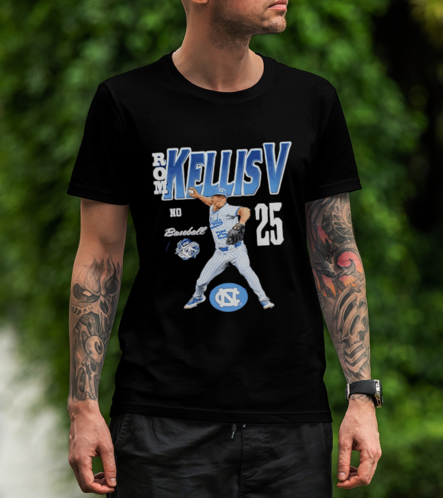 Rom Kellis V North Carolina Baseball No 25 Player UNC Tar Heels T-Shirt