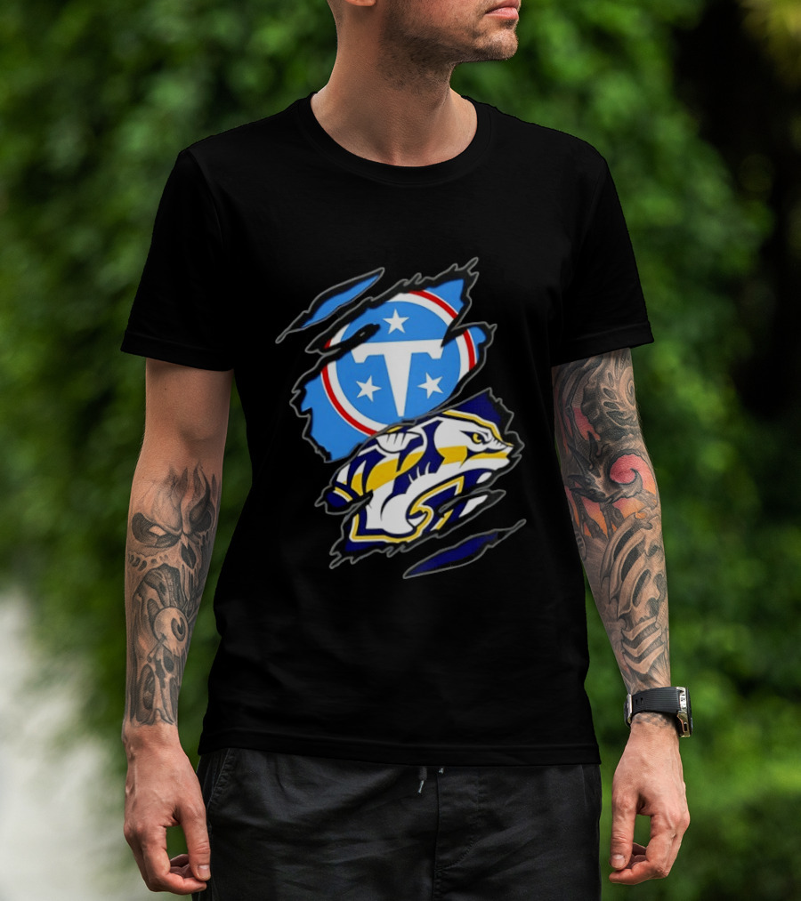 Tennessee Titans Nashville Predators Two Teams One Heart Scratch T-Shirt
