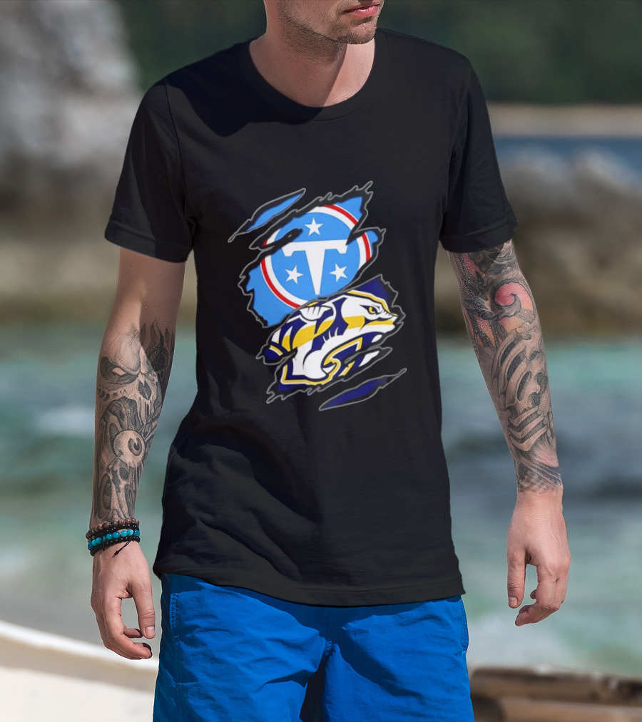 Tennessee Titans Nashville Predators Two Teams One Heart Scratch T-Shirt