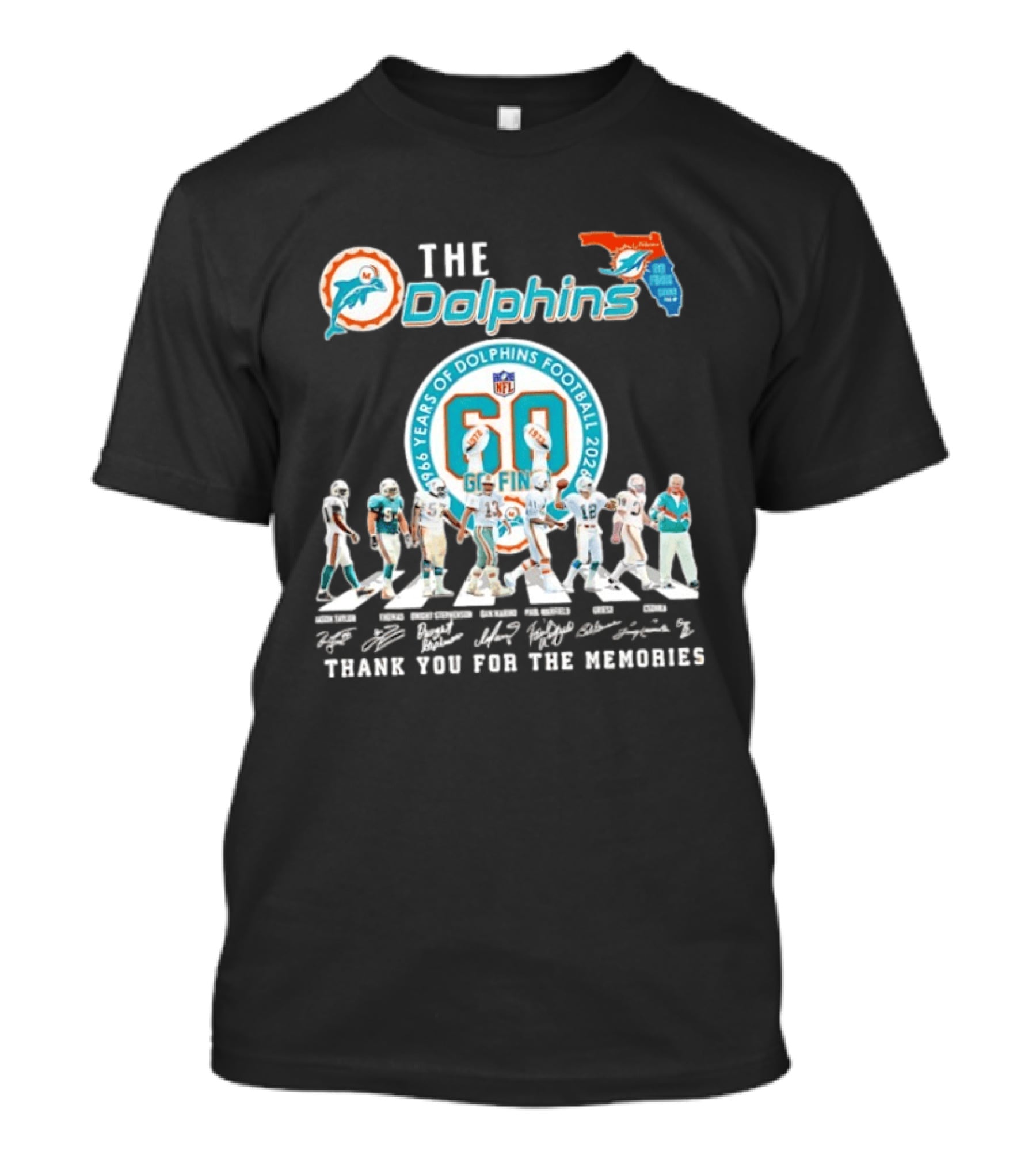 The Dolphins 1966 2026 60 Years Of Dolphins Football Thank You For The Memories NFL T-Shirt