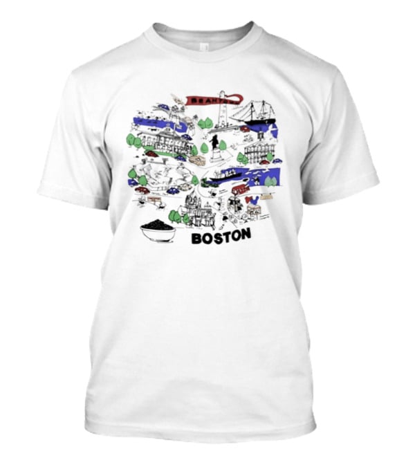 Beantown Boston Skyline Map Massachusetts Souvenir Bridge Boat Trees T-Shirt
