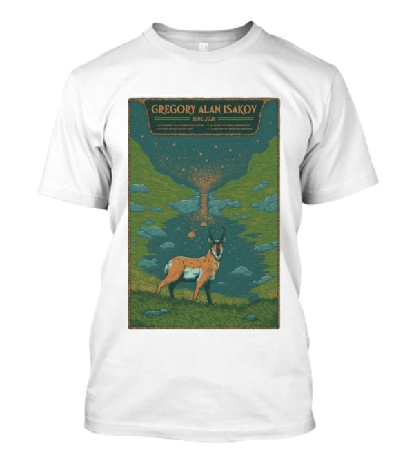 Gregory Alan Isakov June 2026 Tour With Antelope In Lush Mountain Scenery T-Shirt