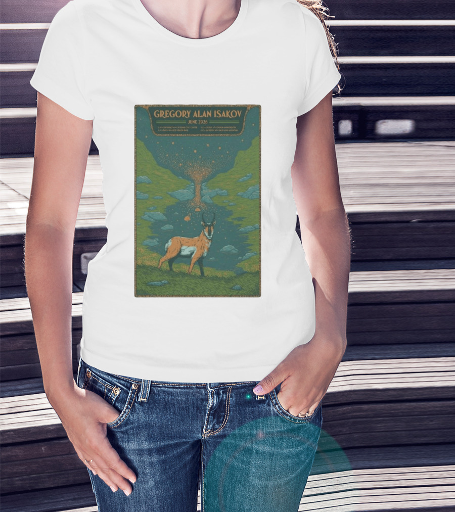 Gregory Alan Isakov June 2026 Tour With Antelope In Lush Mountain Scenery T-Shirt