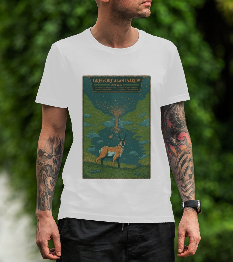 Gregory Alan Isakov June 2026 Tour With Antelope In Lush Mountain Scenery T-Shirt