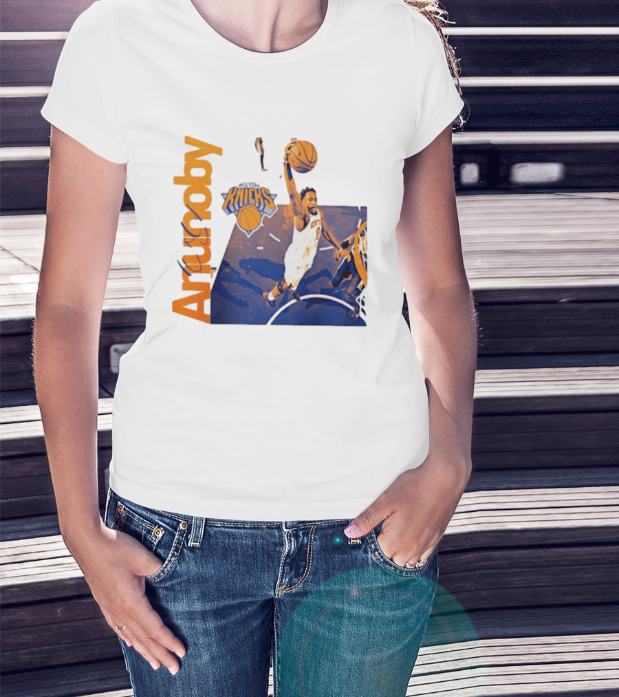 New York Knicks OG Anunoby Player Hype Dunking Action Scene T-Shirt