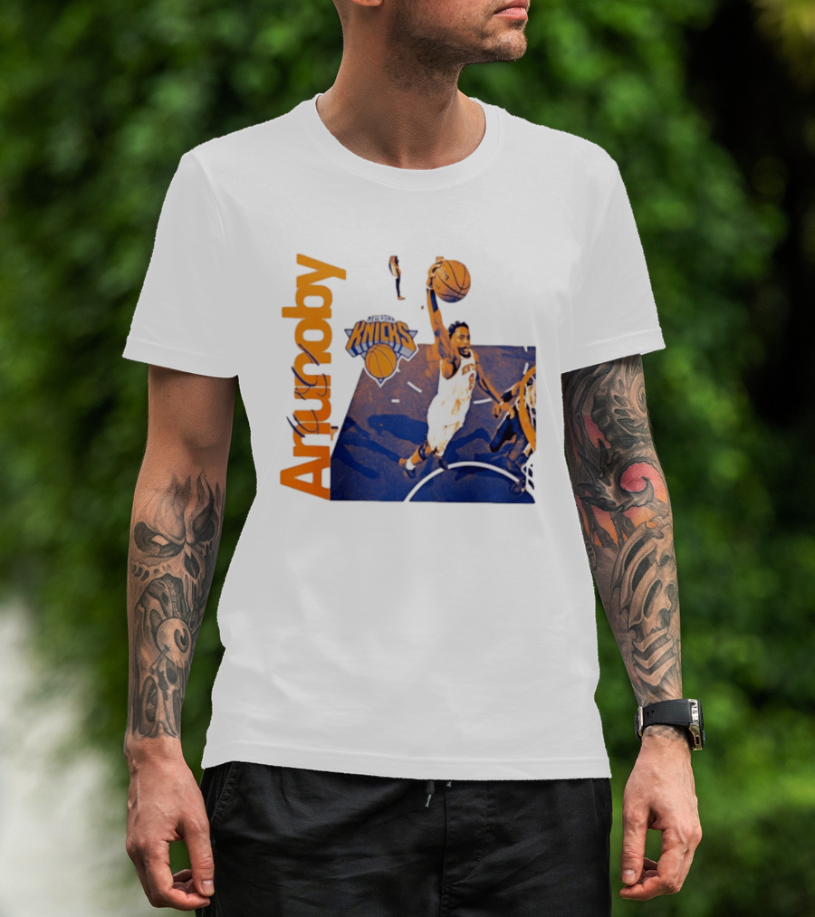 New York Knicks OG Anunoby Player Hype Dunking Action Scene T-Shirt