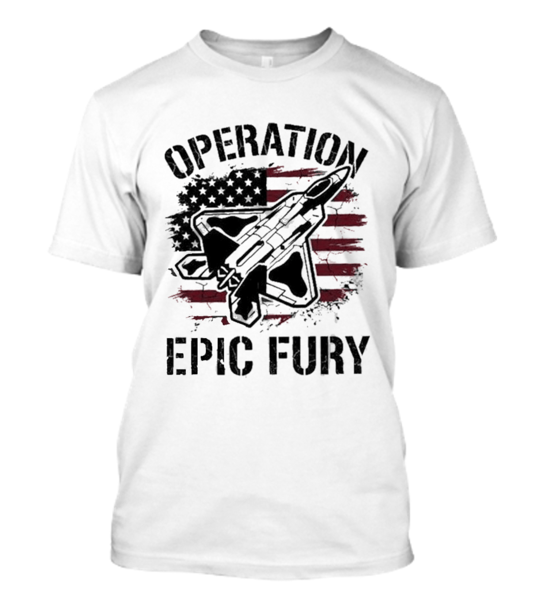 Operation Epic Fury Fighter Jet American Flag Stars Stripes T-Shirt