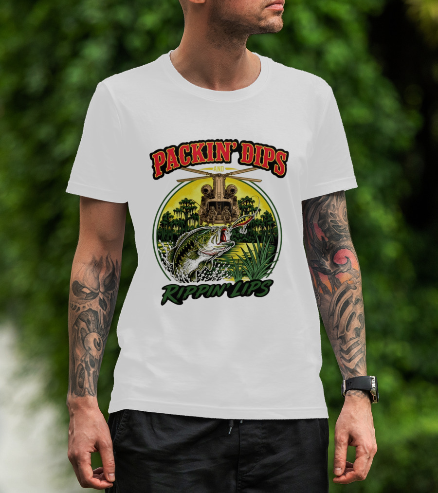 Packin' Dips And Rippin' Lips Fishing Helicopter Adventure T-Shirt