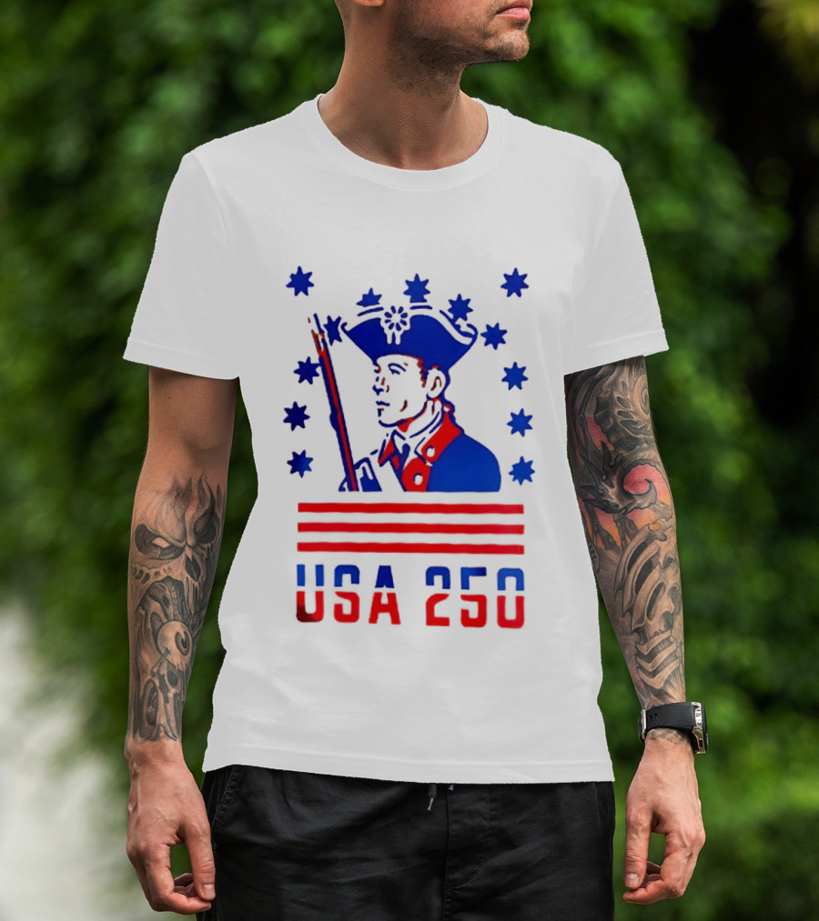 USA 250 Minuteman Stars Stripes Patriotic America 250th Anniversary T-Shirt