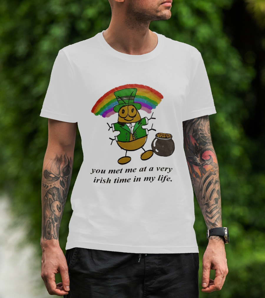 You Met Me At A Very Irish Time In My Life Rainbow Leprechaun Pot Of Gold T-Shirt