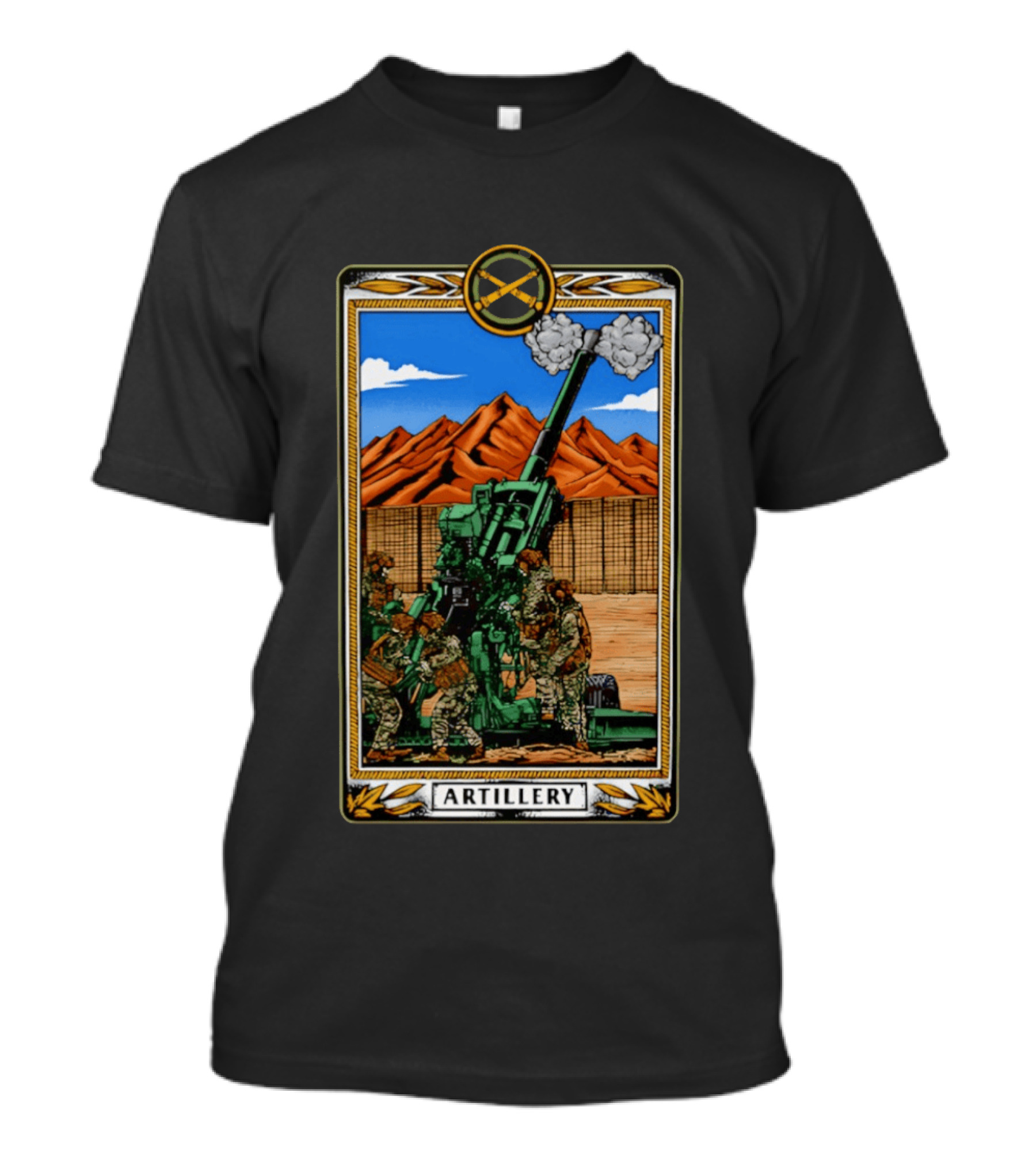 Artillery Cannon With Soldiers In Action Military Tableau T-Shirt