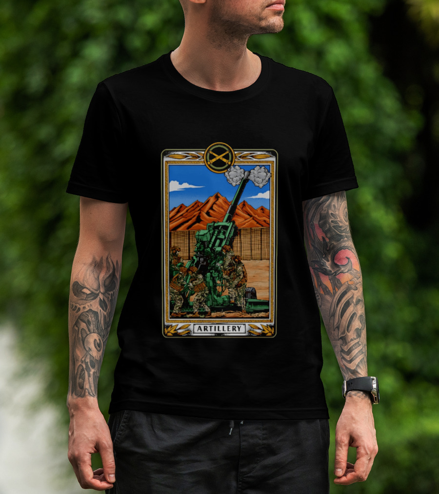 Artillery Cannon With Soldiers In Action Military Tableau T-Shirt