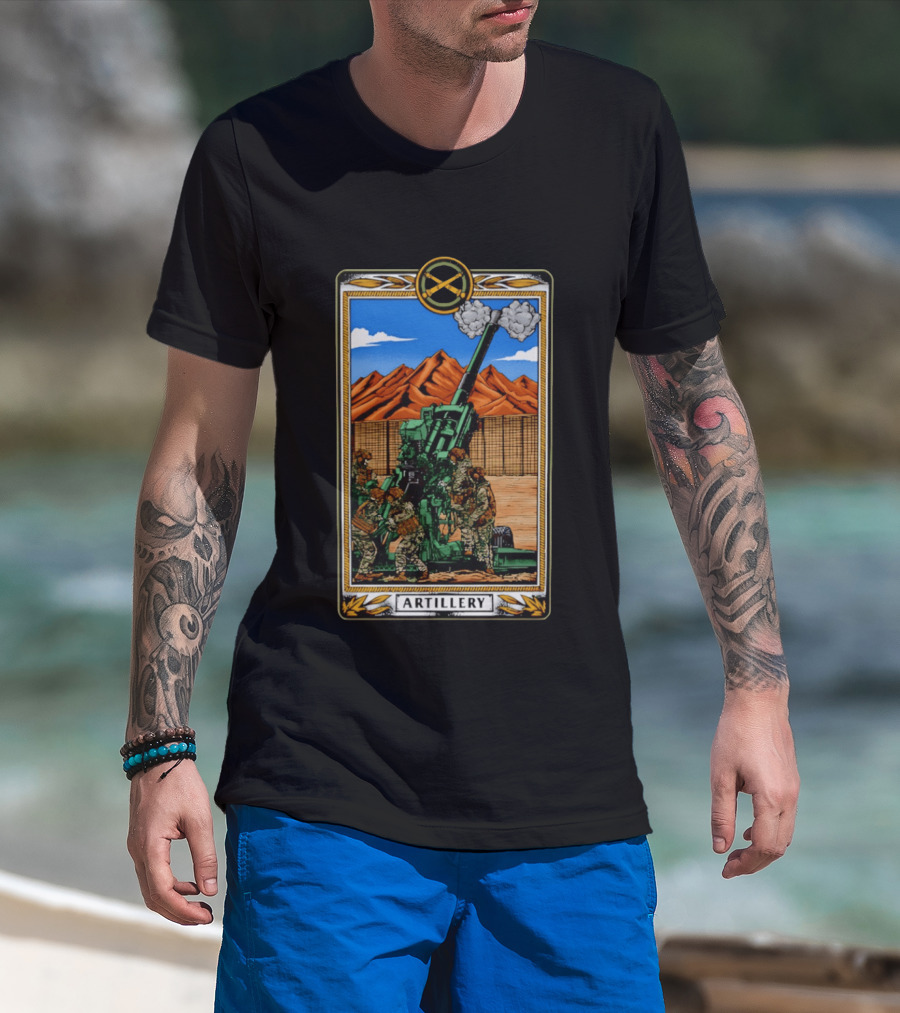 Artillery Cannon With Soldiers In Action Military Tableau T-Shirt