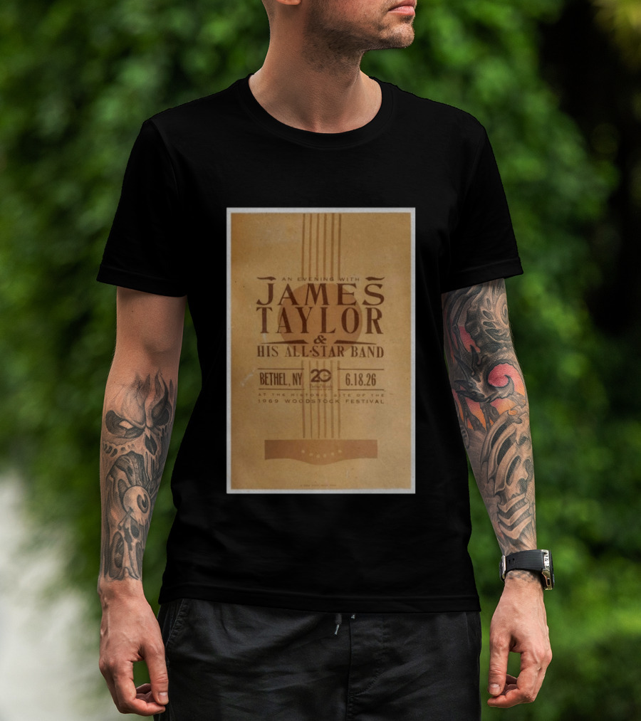 An Evening With James Taylor His All Star Band Bethel NY June 18 2026 Woodstock Festival T-Shirt