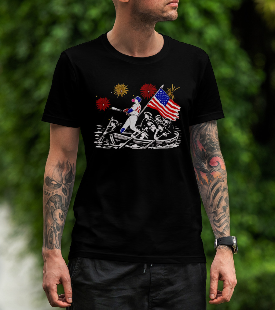PCA Cubs Crossing The Delaware Patriotic Baseball Fireworks Celebration T-Shirt