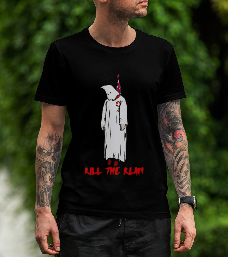 Ku Klux Klan Kill The Klan Message With Hooded Figure And Red Cross T-Shirt
