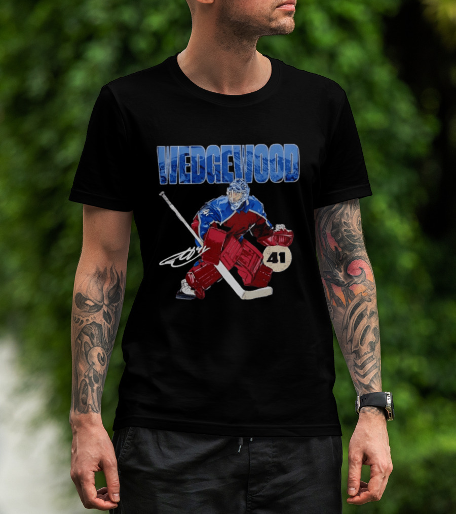 Scott Wedgewood 41 Hockey Goalie Action Colorado Mountains T-Shirt