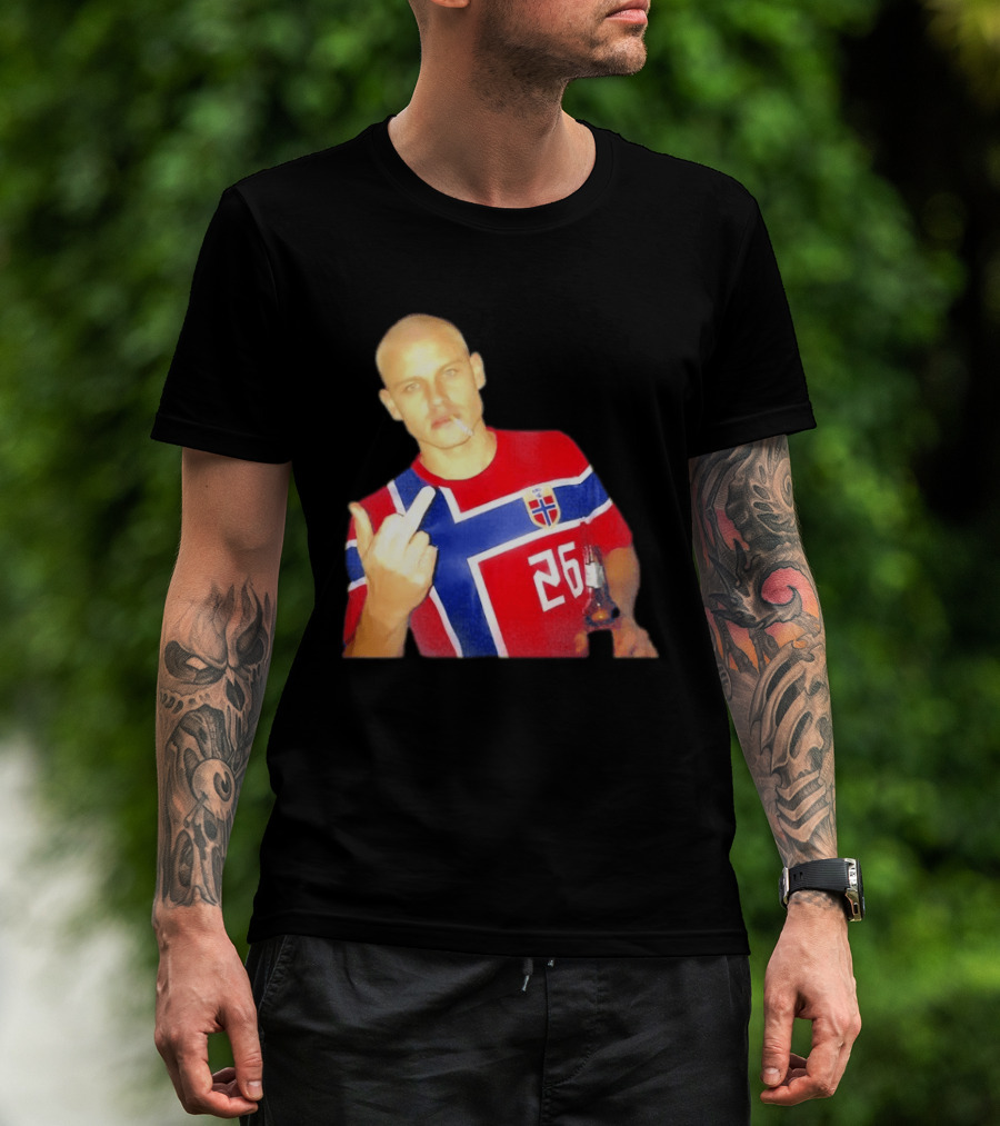 Erling Haaland Norway National Football Team 26 Middle Finger Gesture Jersey T-Shirt