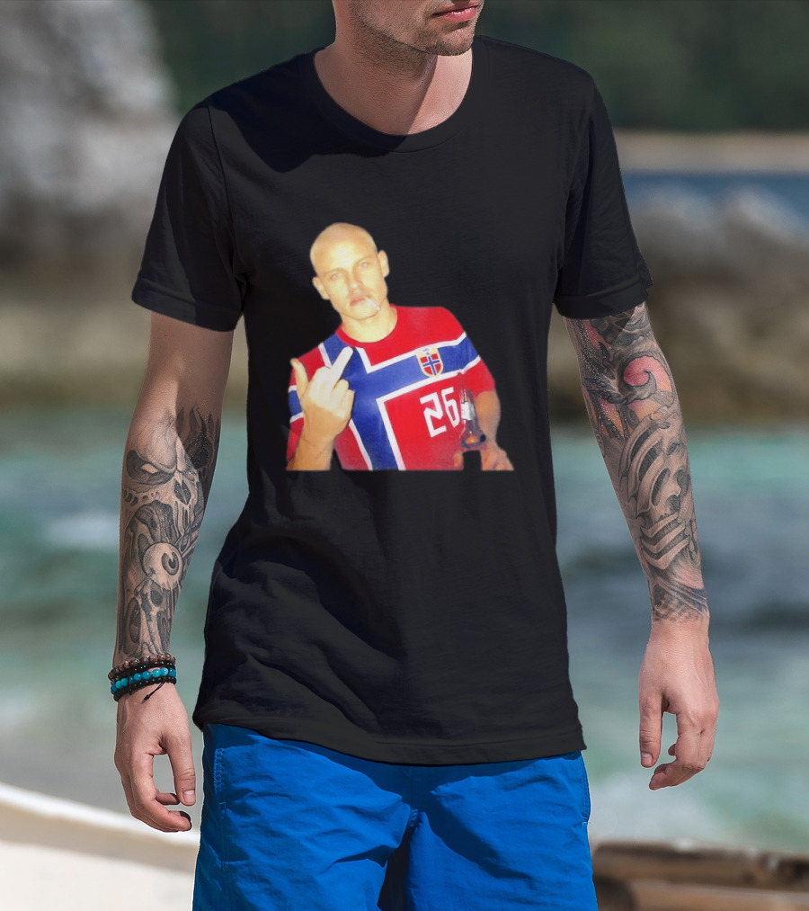 Erling Haaland Norway National Football Team 26 Middle Finger Gesture Jersey T-Shirt