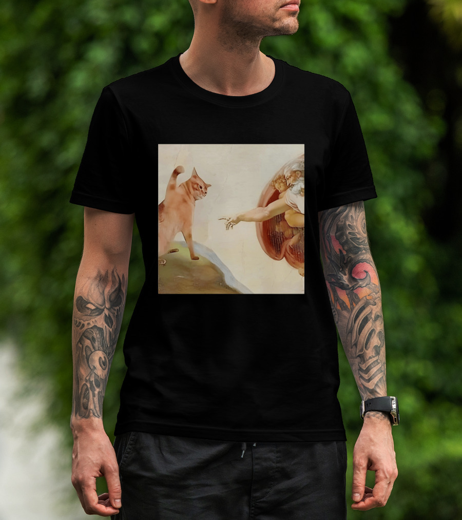 Floppa Meets Creation In Iconic God Touching Fingers Scene T-Shirt