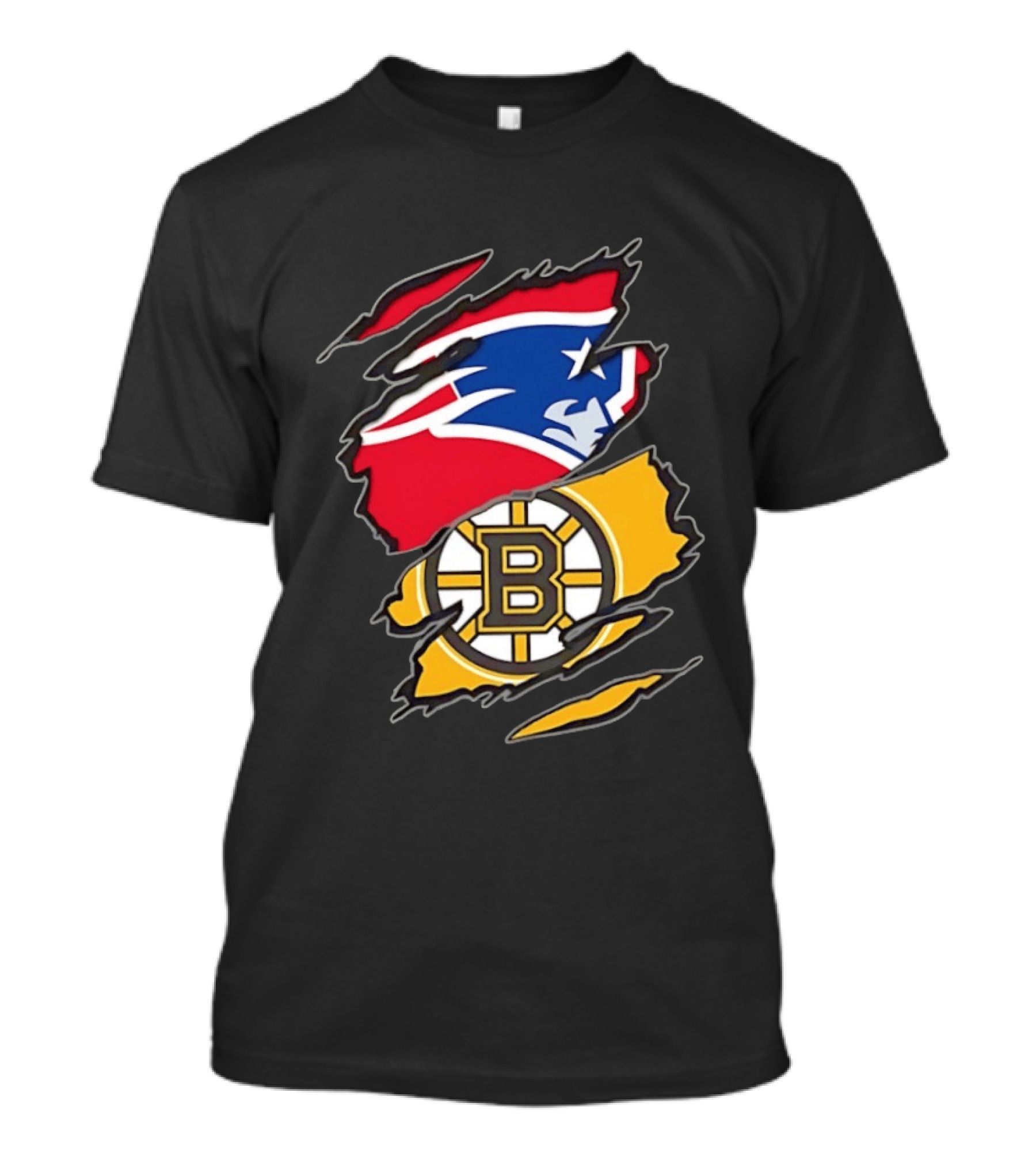 New England Patriots Boston Bruins Two Teams One Heart Scratch NFL NHL Fan T-Shirt