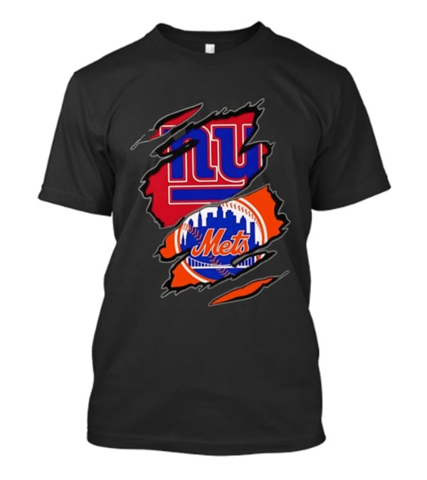 New York Giants New York Mets Two Teams One Heart Scratch T-Shirt