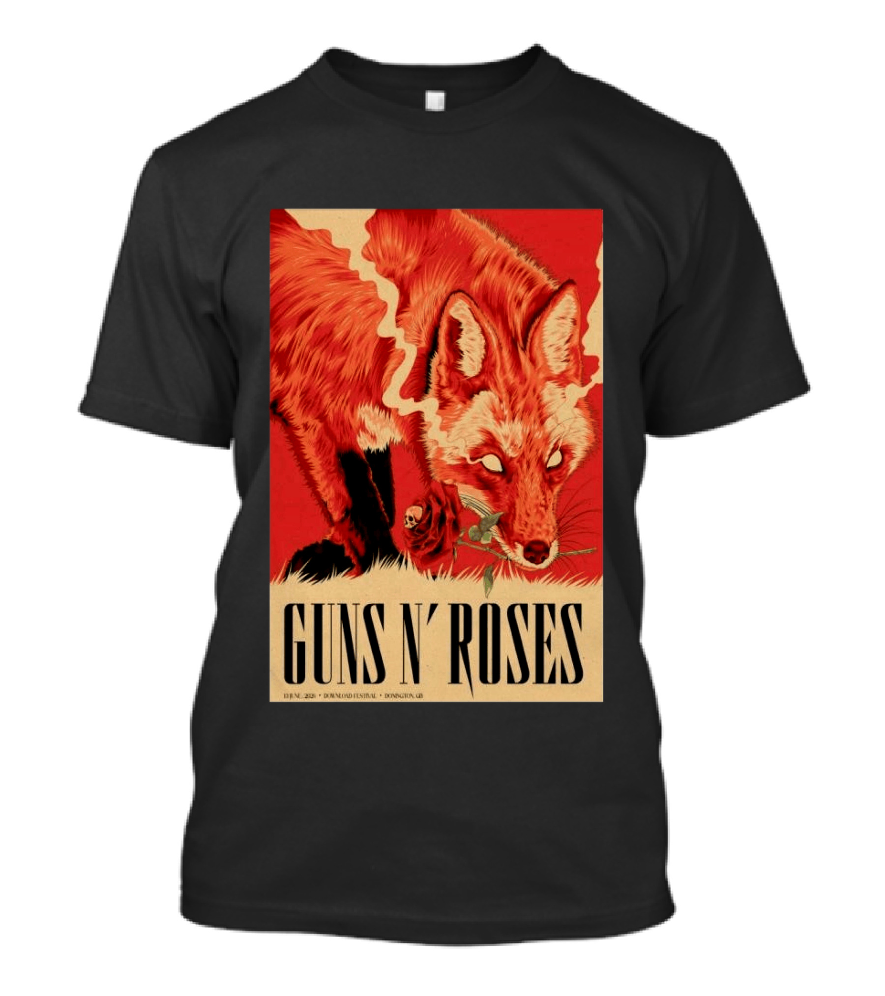 Guns N' Roses Fox With Rose Download Festival June 13 2026 Donington Park Castle Donington Leicestershire T-Shirt