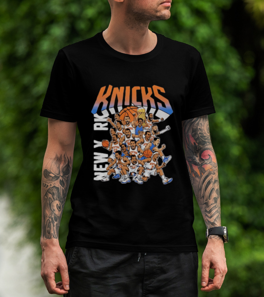 New York Knicks Comic Style Team Collage Basketball Players T-Shirt