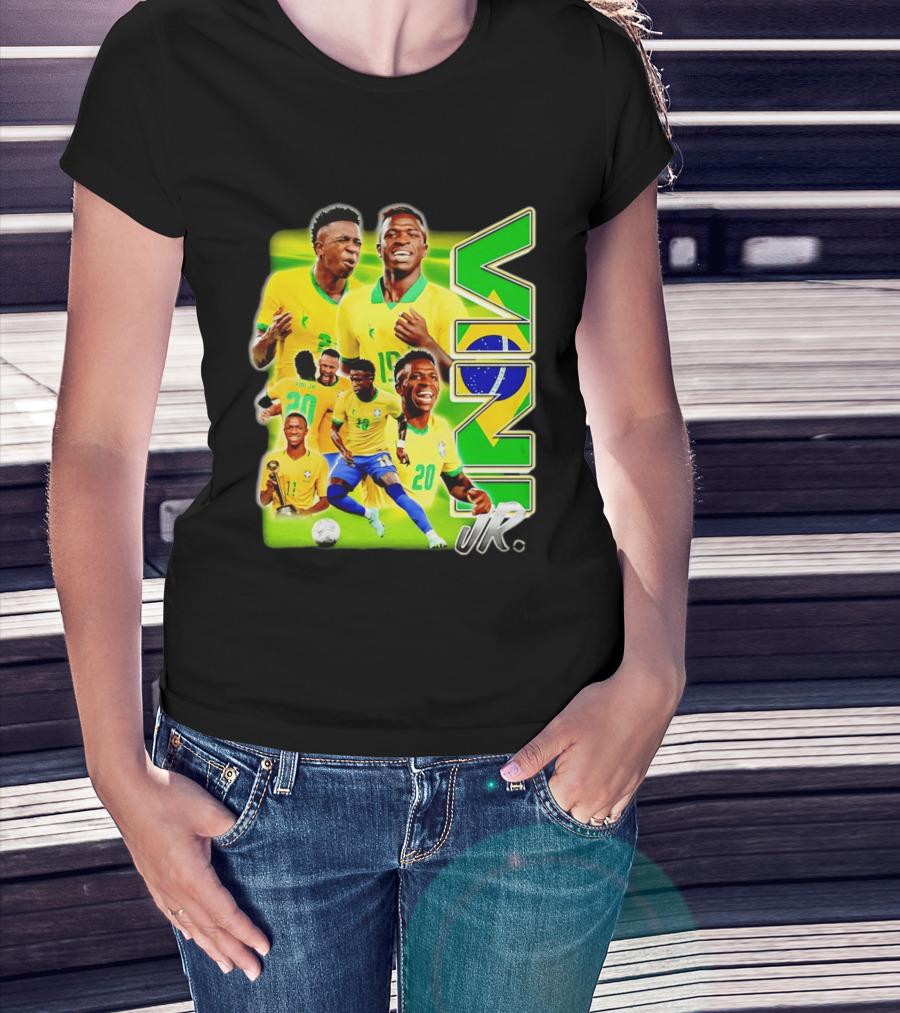 Vinicius Junior Brazil Number 10 Yellow Green Soccer Team Collage T-Shirt