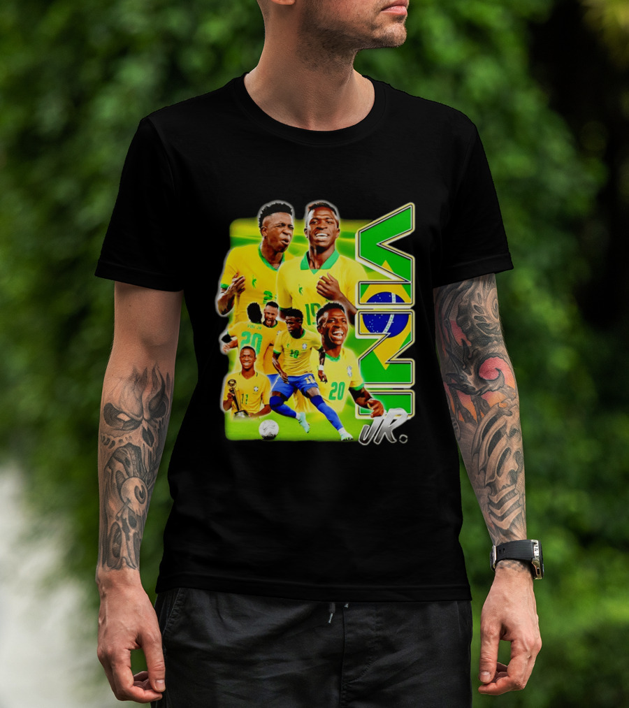 Vinicius Junior Brazil Number 10 Yellow Green Soccer Team Collage T-Shirt
