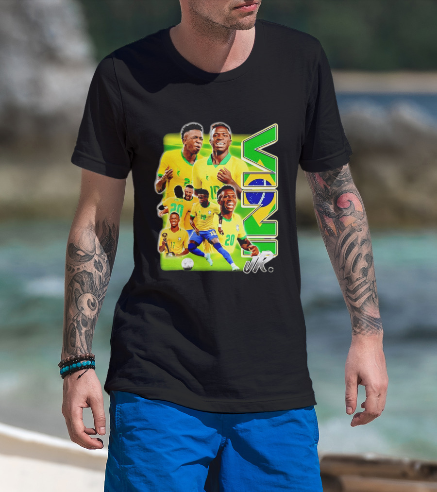 Vinicius Junior Brazil Number 10 Yellow Green Soccer Team Collage T-Shirt