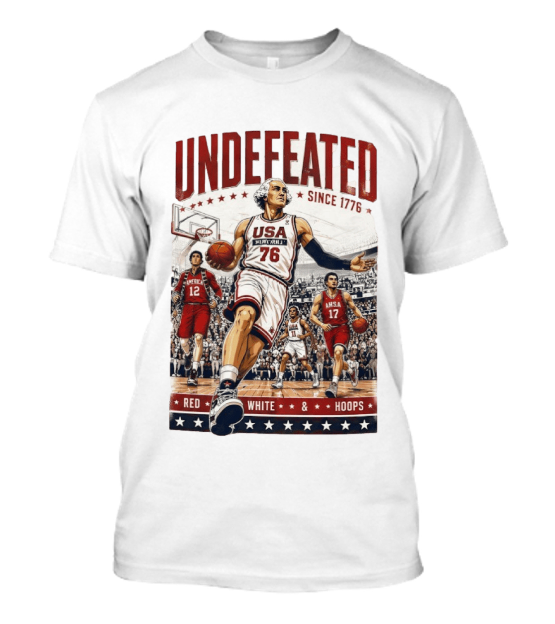 Undefeated USA Basketball Since 1776 Red White Hoops George Washington T-Shirt