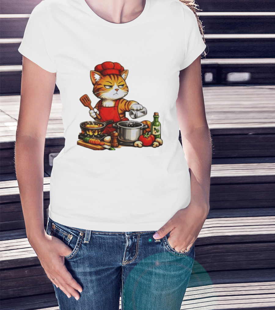 I Cook Better When You're Not Ing Cat Chef Cooking Scene T-Shirt