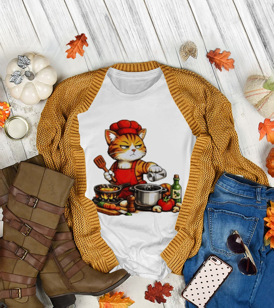 I Cook Better When You're Not ing Cat Chef Cooking Scene T-Shirt