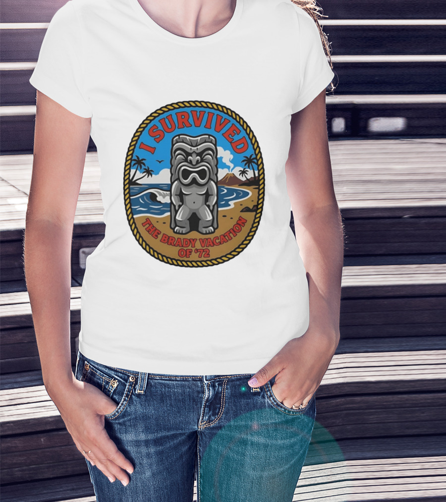 I Survived The Brady Vacation Of '72 Tiki Idol Ocean Scene T-Shirt