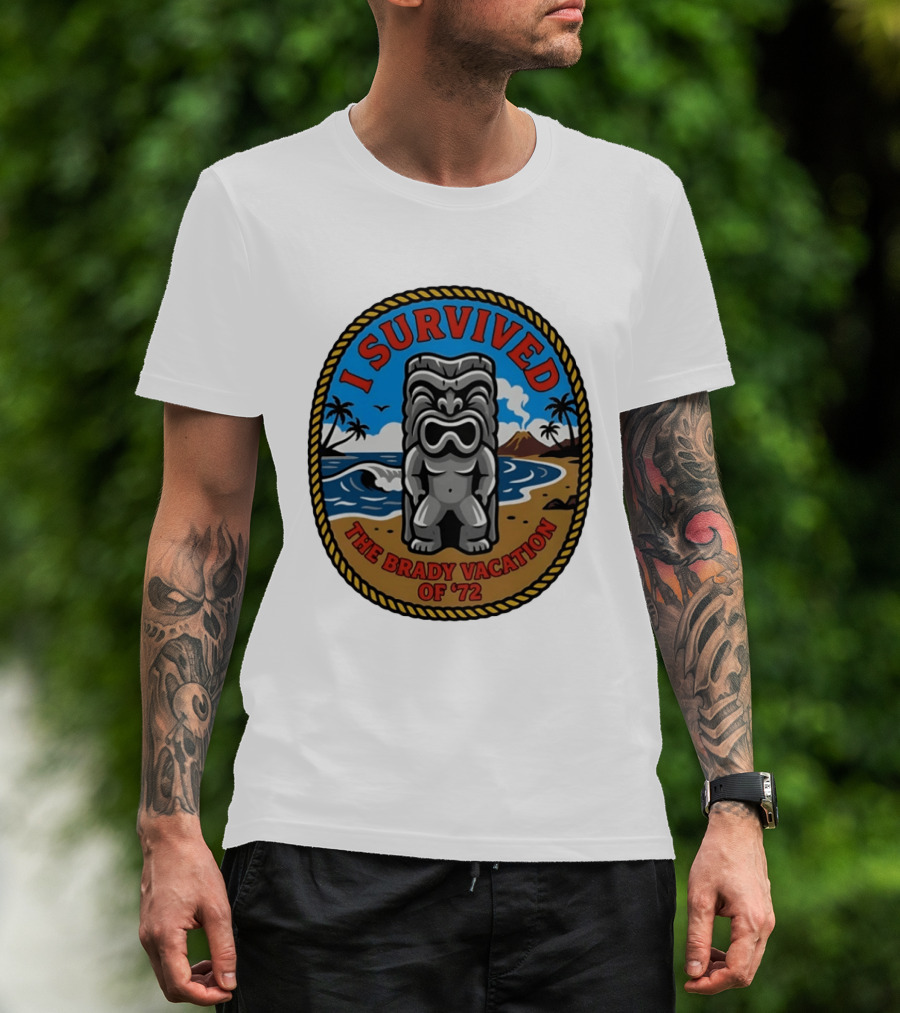 I Survived The Brady Vacation Of '72 Tiki Idol Ocean Scene T-Shirt