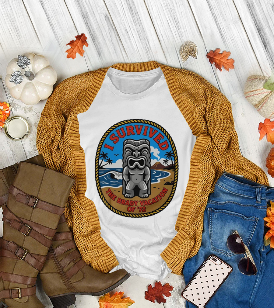 I Survived the Brady Vacation of '72 Tiki Idol Ocean Scene T-Shirt