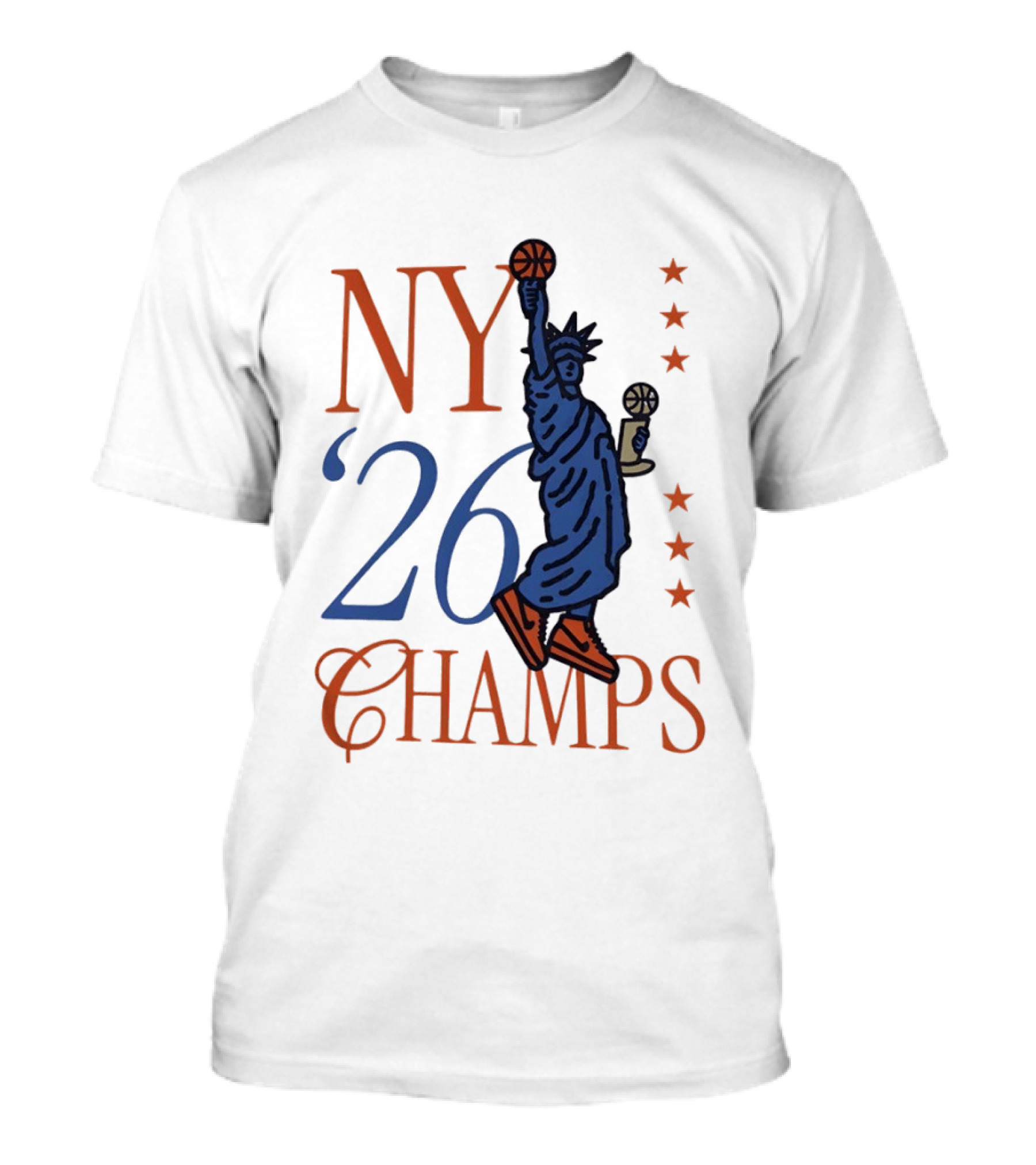 NY 26 Champs Statue Liberty Basketball Trophy T-Shirt