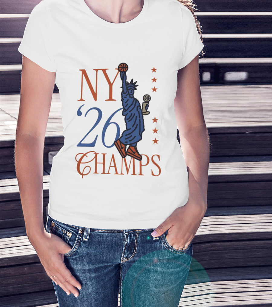 NY 26 Champs Statue Liberty Basketball Trophy T-Shirt