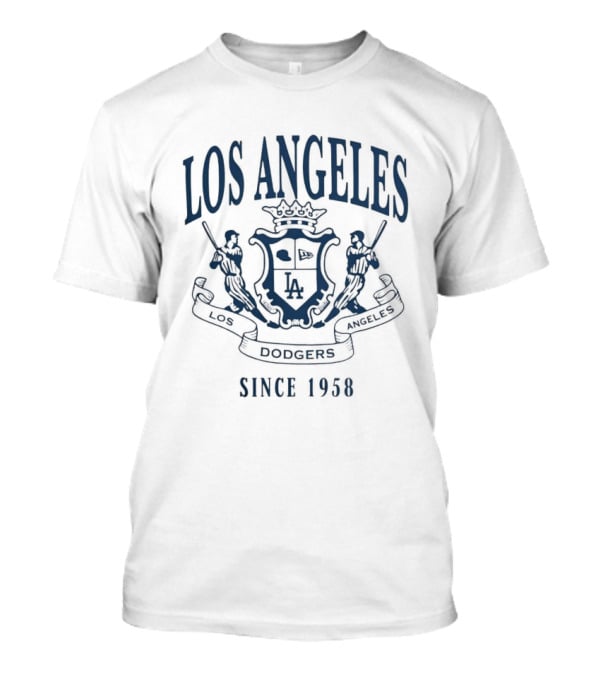 Los Angeles Dodgers New Era Lifestyle Coat Of Arms Los Doyers Since 1958 Flocking T-Shirt
