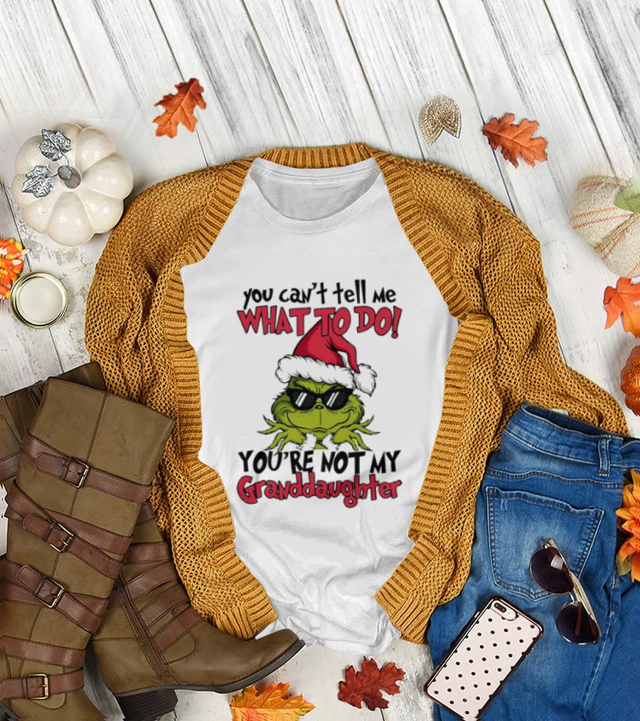 You Can't Tell Me What To Do You're Not My Granddaughter Grinch Santa Hat T-Shirt