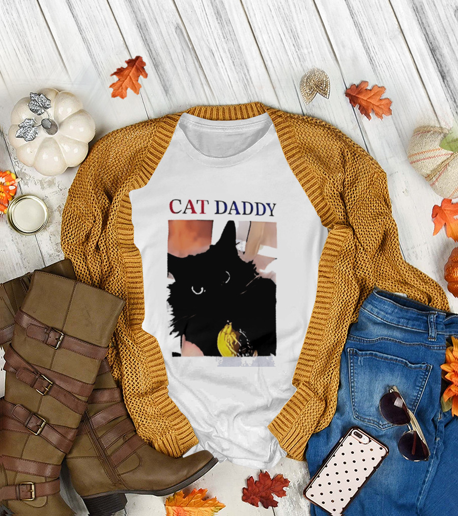 Cat Daddy Black Cat Image With Yellow Banana Accessory T-Shirt