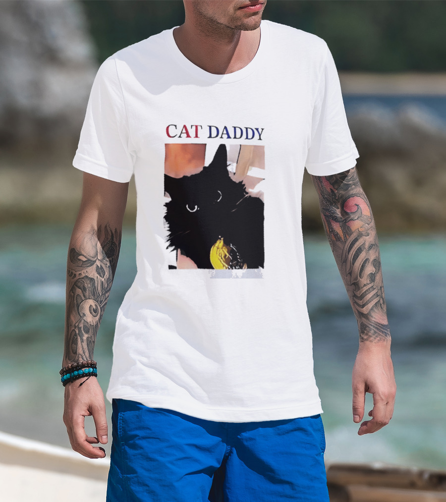 Cat Daddy Black Cat Image With Yellow Banana Accessory T-Shirt