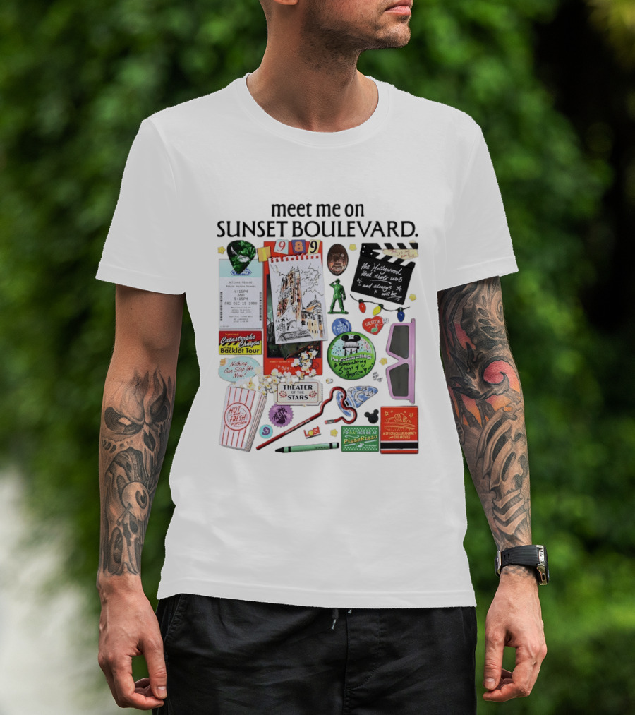 Meet Me On Sunset Boulevard Hollywood Tower Of Terror Theater Of The Stars Pizza Rizzo 3D Glasses Collage T-Shirt