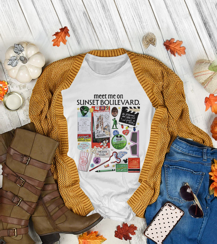 Meet Me on Sunset Boulevard Hollywood Tower of Terror Theater of the Stars Pizza Rizzo 3D Glasses Collage T-Shirt