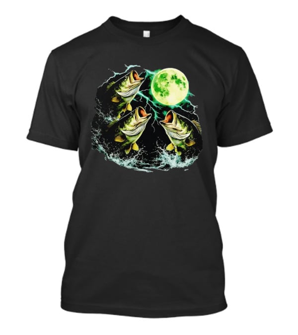 Bass Jumping Full Moon Night Wildlife Nature Scene T-Shirt